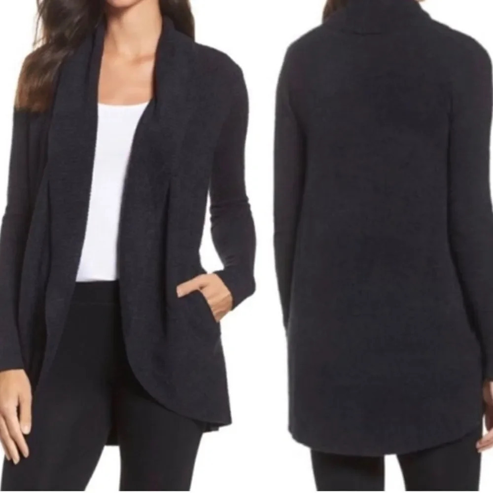 Barefoot Dreams Cozychic Lite® Circle Cardigan Pockets Black Sweater